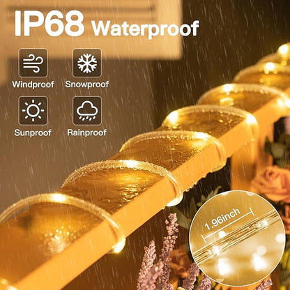 100ft LED Rope Lights Outdoor, 600 LED IP68 Waterproof String Lights with Plug & Remote, Rope Lights for Outside, Patio, Pool, Bedroom, Party, Indoor Decoration (Warm White)