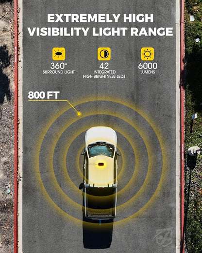 Xprite Amber Rooftop Emergency Strobe Light Bar, Beacon Safety Flashing Warnin Lights w/Control Panel Magnetic Base for Construction Trucks Plows Postal Security Cars