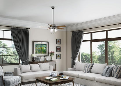 Hunter 44 inch Indoor Ceiling Fan with LED Lights - Ceiling Fan with Pull Chain, For Bedroom, Living Room, or Kitchen, Standard Mount, No Remote, 5 Blades - Swanson 50882, Matte Silver
