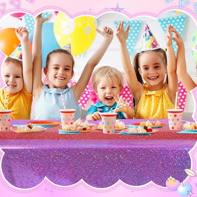 Oudain 2 Pcs Kpop Theme Party Purple & Pink Holographic Party Tablecloth 54 x 108 Inch Plastic Rectangle Tablecloth Waterproof Table Cover for Demon Kpop Theme Birthday Decoration