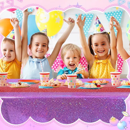 Oudain 2 Pcs Kpop Theme Party Purple & Pink Holographic Party Tablecloth 54 x 108 Inch Plastic Rectangle Tablecloth Waterproof Table Cover for Demon Kpop Theme Birthday Decoration