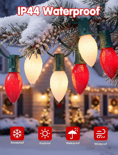 Christmas Multicolor String Lights, Vintage red White Christmas Decor with 26 Red/White Bulbs, 25FT UL Certified C9 Bulb String Lights Connectable for Outdoor Xmas Tree Garden Patio Wedding Decoration
