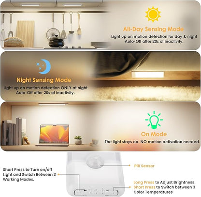 5-Pack Motion Sensor Under Cabinet Light, 3 Color Temperature Dimmable Rechargeable Magnetic Closet Light 7.9 inch Wireless Under Counter Light
