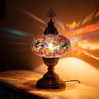 Moroccan Turkish Lamp – Colorfull Mosaic Glass Bedside & Desk Light, Handcrafted Vintage Home Decor with E12 Socket