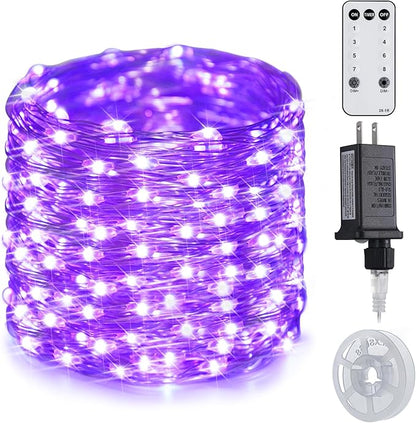 JMEXSUSS 200 LED Purple Fairy Lights Plug in, 8 Modes Purple Halloween Lights Indoor Outdoor with Wheel, 66 ft Remote Control Christmas String Lights for Halloween Thanksgiving Christmas Party Gift