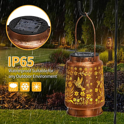 2 Pack Hummingbird Christmas Gifts Solar Lanterns Outdoor Waterproof Garden Decor Birthday Gifts for Women Mom Hanging Solar Lights Outdoor for Patio Pathway Landscape Walkway Terrace Balcony Yard