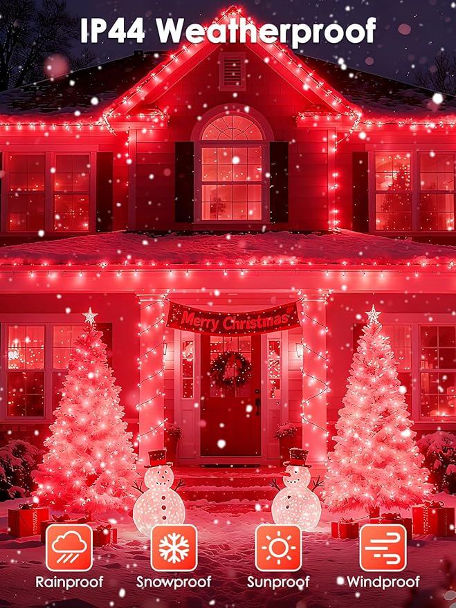 2026 New Voice Control Connectable 2PK 164FT 400LED Christmas String Lights Indoor Outdoor with Remote | Smart Twinkle Fairy String Lights 12 Modes & Timer for Xmas Tree Decor (Red)