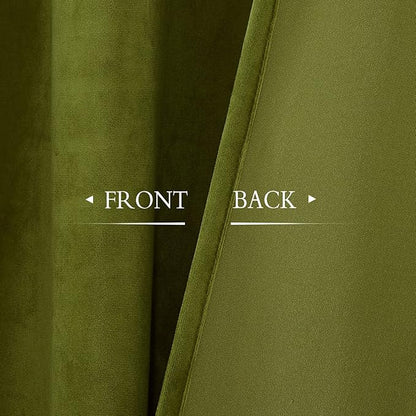 StangH Olive Green Velvet Curtains for Bedroom, Back Tab Light Blocking Thermal Insulated Window Door Drapes for Living Room/Farmhouse/Office, W52 x L84, 1 Panel