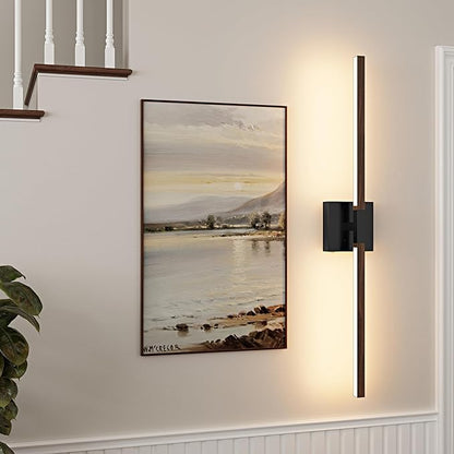 Rayogale 36 Inch Rechargeable Battery Operated Wall Sconce Set Two, 8000mAh Cordless, 3000K/4500K/6000K, Dimmable, Touch Control, 360° Rotation for Living Room Black Walnut(2 Pack)