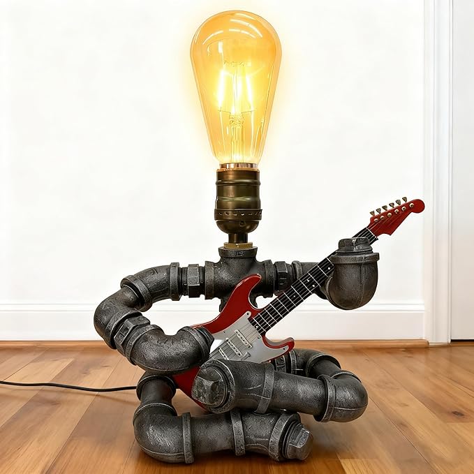 Cool Table Lamp - Vintage Steampunk Decor, A Very Relevant Gift for Music Fanatics & Guitar Aficionados