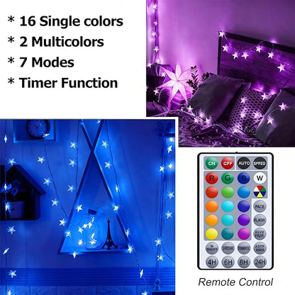 Solhice 40ft Color Changing Star String Lights for Bedroom 120 LEDs, Indoor Hanging Fairy Lights USB Powered, Starry Lights with Remote, Bunk Bed Lights for Kids Room