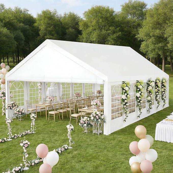 20x40 Party Tent Heavy Duty White Canopy Large Outdoor Event Shelter with Removable Sidewalls, Waterproof Gazebo for Wedding, Backyard, Parties