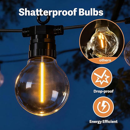 31FT Outdoor String Lights with Remote, 12 Dimmable Shatterproof LED G50 Bulbs, Waterproof Patio & Backyard Lights for Pergola, Deck, Garden, Bistro, Commercial Grade Hanging Lights