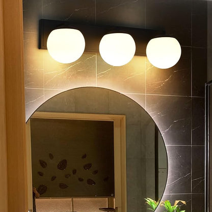 Black Bathroom Vanity Light Fixtures, 3-Light Globe Bathroom Lighting Fixtures Over Mirror, Modern Wall Lights for Living Room, Long Backplate, Standard E26 Base, Textured Black