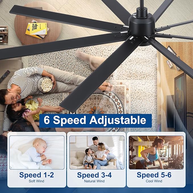 Rayqueen 84 Inch Large Ceiling Fans with Lights and Remote, Black Blades, 3CCT Dimmable LED, 6-Speed Reversible DC Motor, Ultra Quiet, 3 Timers for Living Room, Great Bedroom & Covered Outdoor