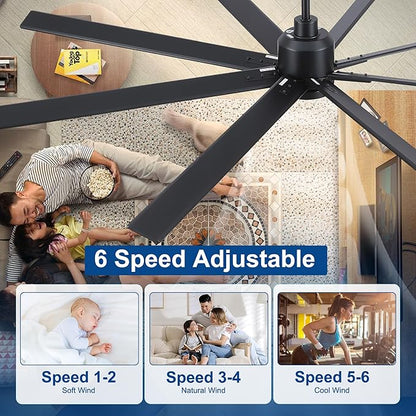 Rayqueen 84 Inch Large Ceiling Fans with Lights and Remote, Black Blades, 3CCT Dimmable LED, 6-Speed Reversible DC Motor, Ultra Quiet, 3 Timers for Living Room, Great Bedroom & Covered Outdoor