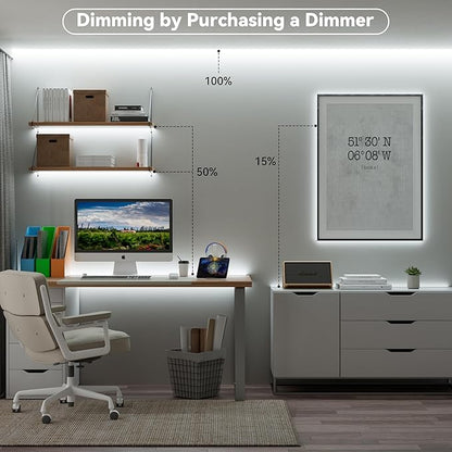 MIWISE COB LED Strip 20ft/6.1m,CRI 90+ Daylight White 6000K High Lumen Super Bright Flexible DC24V LED Tape Light,for Cabinet Home Office DIY Lighting Projects(Adapter & Controller NOT Included)
