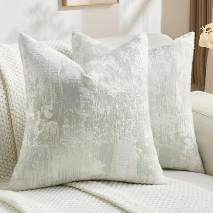 FUTEI Pack of 2 Faux Cashmere Jacquard Throw Pillow Covers 20x20 Inch Soft Marble Pattern Vintage Decorative Cushion Case Modern Farmhouse Accent for Couch Bed Living Room, Light Blue White