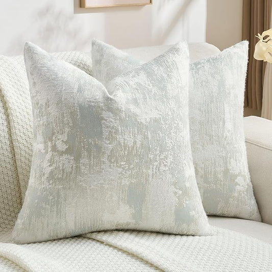 FUTEI Pack of 2 Faux Cashmere Jacquard Throw Pillow Covers 20x20 Inch Soft Marble Pattern Vintage Decorative Cushion Case Modern Farmhouse Accent for Couch Bed Living Room, Light Blue White