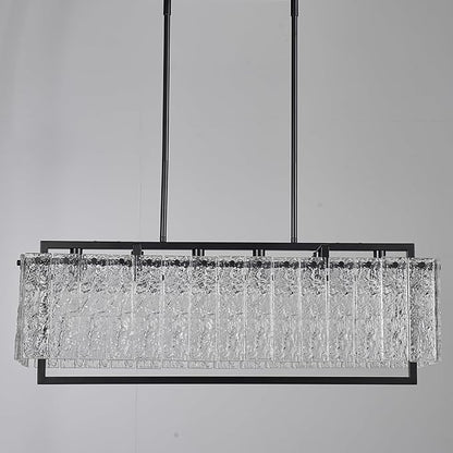 Shrine Lighting Crystal Chandeliers, Modern Luxury Style, Perfect Pendant Light Fixture for Living Space, D20'' × H4'', Adjustable 43'', 6 x E12 Sockets, Glass Shade & Black Finish Frame