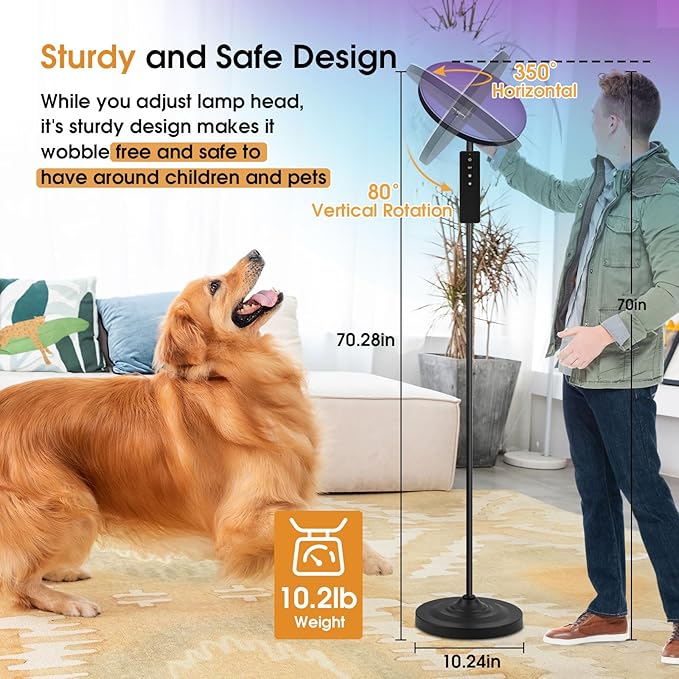 hanaking 30W/2600LM Bright Floor Lamp with Remote Control, RGB Color Changing Torchiere Floor Lamp, Stepless Adjust Color Temperatures and Brightness for Bedroom and Play Room