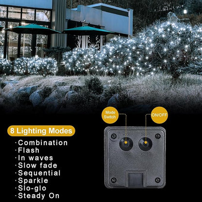 4 Pack Solar Fairy Lights 131.2Ft 400 LED, Twinkle Lights with 8 Modes, Waterproof Silver Wire String Lights for Garden Patio Party Weding Decorations (Cool White)