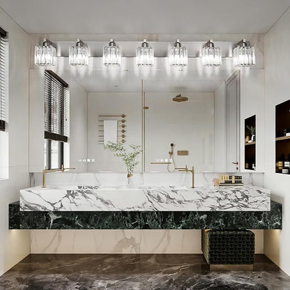 Aipsun Brushed Nickel Bathroom Light Fixtures Crystal Vanity Lighting Fixture Modern Bathroom Vanity Light 7 Light (Exclude Bulb)
