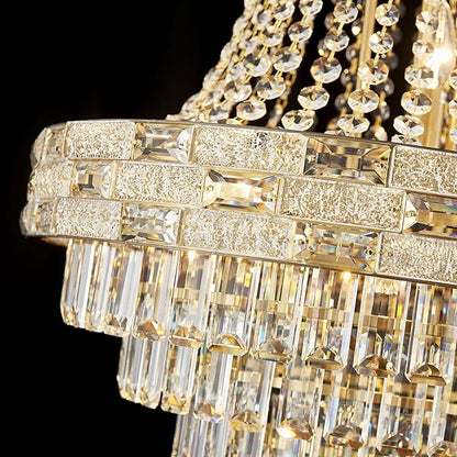 12 Lights Gold Crystal Chandeliers Modern Chandelier for High Ceilings Large Pendant Light Fixture Foyer Staircase Hallway Entryway Living Room Hall Lobby 36" H x 23.5" D
