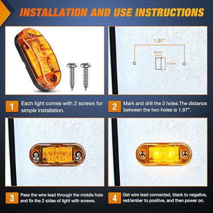 Nilight 2.5Inch Oval Side Marker Light 20PCS Amber 2 Diode LED Trailer Clearance Lights Indicator Taillight Waterproof Surface Mounted for 10-30V Truck Camper Boat Lorry
