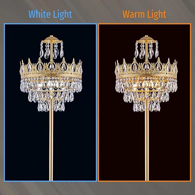 TOCHIC 3 Lights Gold Floor Lamp - Modern Farmhouse Crystal Standing Lamp, 66" Tall Adjustable Unique Chandelier for Bedroom, Living Room, Kids Room, Office, Corner