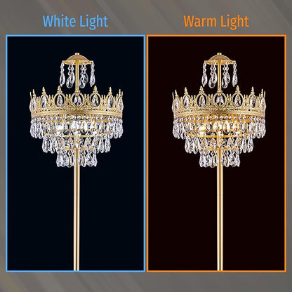 TOCHIC 3 Lights Gold Floor Lamp - Modern Farmhouse Crystal Standing Lamp, 66" Tall Adjustable Unique Chandelier for Bedroom, Living Room, Kids Room, Office, Corner