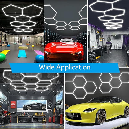 LZHOME Hexagon LED Garage Light: Super Bright 40000LM Honeycomb Garage Light, 8 Hex DIY Hexagon Led Lights for Gym Basement Hair Salon