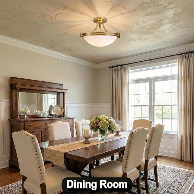 Bektas Semi Flush Mount Ceiling Light Fixture 12 inch Brushed Gold Light Fixture with Milk Glass for Bedroom Kitchen Bathroom Hallway Foyer Dinning Room Hall Entryway ETL Certified