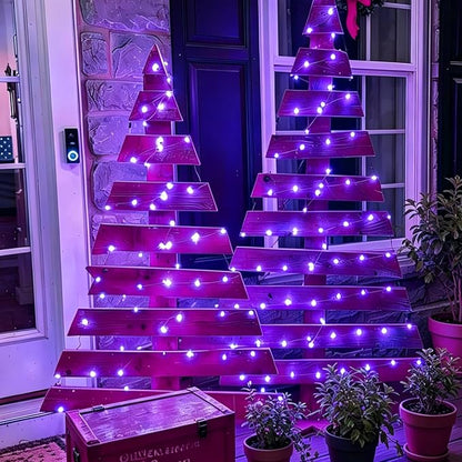 QITONG Solar Fairy Lights Outdoor Waterproof, 2 Pack Each 66ft 200 LED Purple Christmas String Lights, Silver Wire Twinkle Mini Lights with 8 Modes