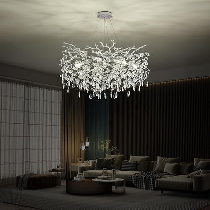 Tree Branch Chandelier Modern Crystal Pendant Light, Luxury Chrome Art Deco Raindrop Lighting Fixture for Dining Room Bedroom Living Room 10 Lights D30''