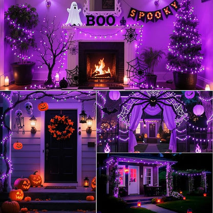 Christmas 100-Count Mini Purple & Green String LightsUL-Certified, Equipped with 8 Lighting Modes, Perfect for patios, Fences and Holiday Occasions.