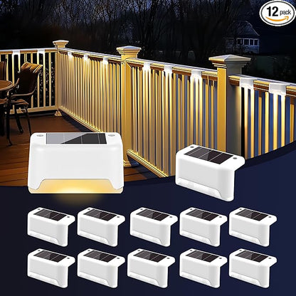 PATIOWIN Solar Fence Lights Outdoor,Solar Step Lights Waterproof Led Lights for Outdoor Deck,Stairs, Fence, Patio,Yard,Porch and Balcony(12Pack,Warm White)