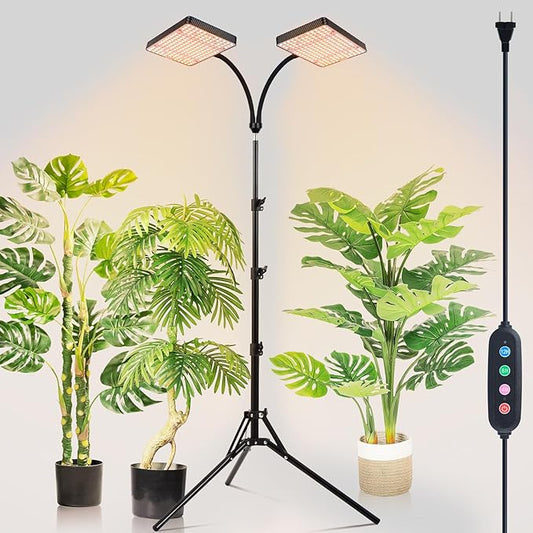 FRGROW 2026 2Head Grow Light with Stand, 50 Watt Power Draw, Big Coverage and Bright Enough for Indoor Large and Tall Plants, Bonsai Tree, 40"-64" Height Adjustable