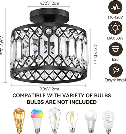 Semi Flush Mount Ceiling Light,Industrial Semi Flush Mount Ceiling Light,Industrial Black Light Fixtures Ceiling Mount, Chandelier Kitchen Lighting Black Flush Mount Light,Vintage Light Fixture