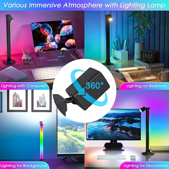 Smart Light Bar with Swivel Lamp, RGB LED Light Bar for Room, RGB & IC Ambient Backlight with 16 Million Colors, 213 Preset & 8 Scene Modes, Dynamic Music Sync, 3 Modes Control, for Gaming, Reading