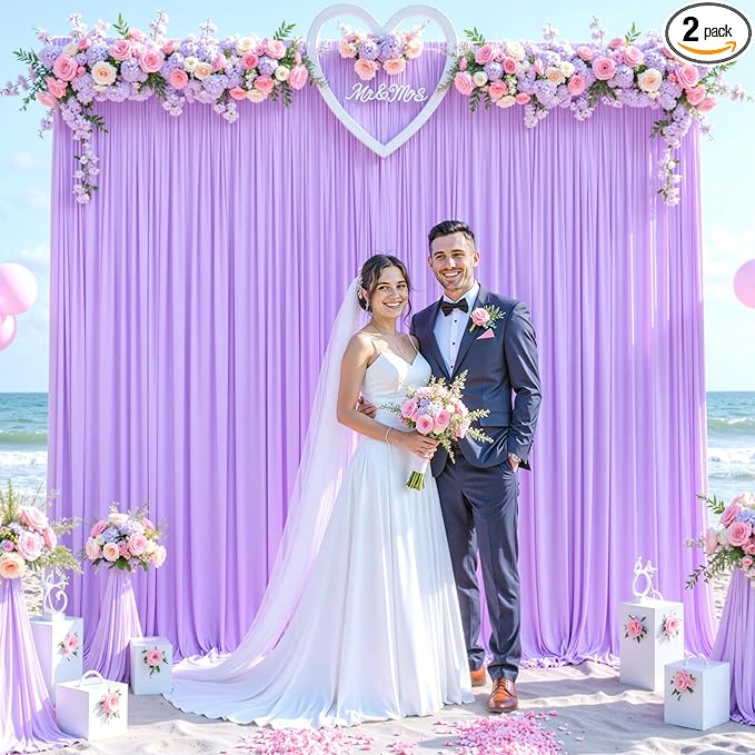 10x10 Lavender Backdrop Curtain for Parties Wedding Wrinkle Free Light Purple Photo Curtains Backdrop Drapes Fabric Decoration for Baby Shower Photoshoot 5ft x 10ft,2 Panels