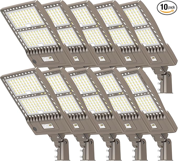 10 Pack 480V 400W LED Parking Lot Lights 60000LM UL Listed Flood Lights with Dusk to Dawn Photocell IP65 Waterproof 5000K Industrial Grade Outdoor Street Pole Light Slip Fitter