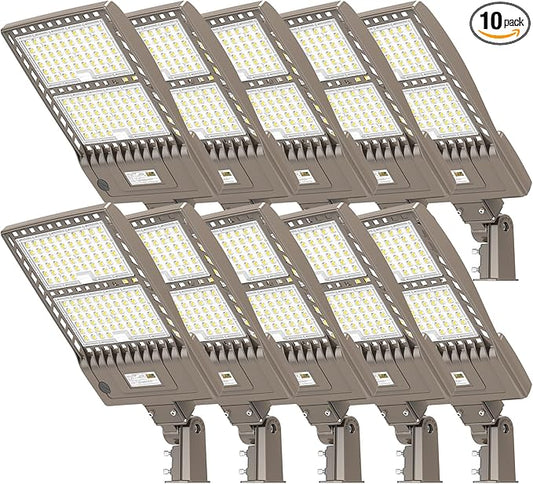 10 Pack 480V 400W LED Parking Lot Lights 60000LM UL Listed Flood Lights with Dusk to Dawn Photocell IP65 Waterproof 5000K Industrial Grade Outdoor Street Pole Light Slip Fitter
