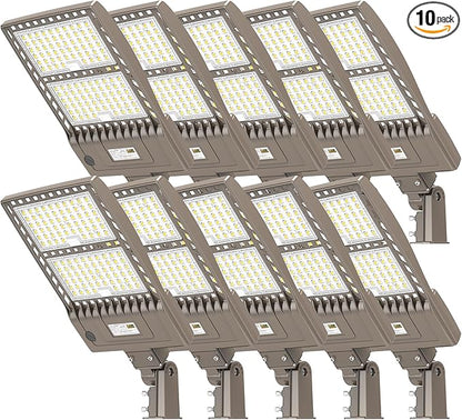 10 Pack 480V LED Parking Lot Light 320W 48,000LM UL Listed 5000K LED Shoebox Street Pole Light Flood Light with Slip Fitter IP65 Waterproof Commercial Outdoor Area Lighting 277-480VAC