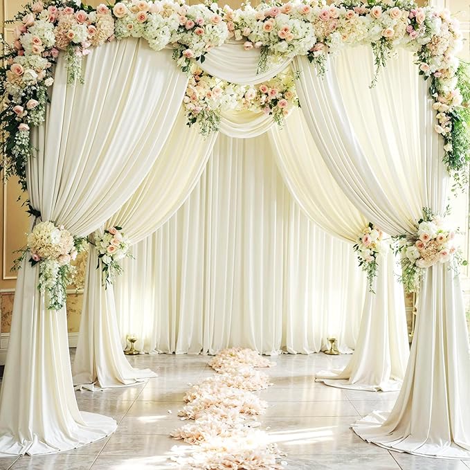 4 Panels Ivory Backdrop Curtains for Wedding Party Wrinkle Free Backdrops Curtain Drapes Fabric Decorations Photo Back Drop Cloth for Baby Shower Photography Stage Reception 20ft(W) x 12ft(H)