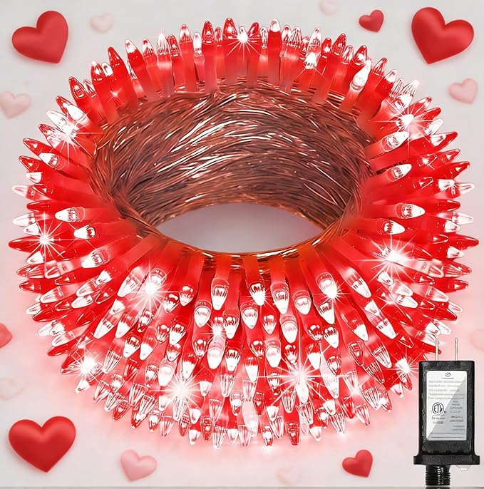 350LED Valentine Lights Indoor Outdoor, 90ft 12 Modes Red Valentines Day Decorations with Timer Dimmable, Waterproof Christmas Tree Lights for Xmas Patio Bedroom Yard Fence Balcony Garden Party Decor