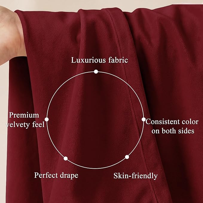 StangH Red Velvet Curtains 52 x 132 inches Long for Living Room Bedroom, Christmas Decor Back Tab Thermal Insulated Privacy Protect Drapes for Home Theater, W52 x L132, 2 Panels