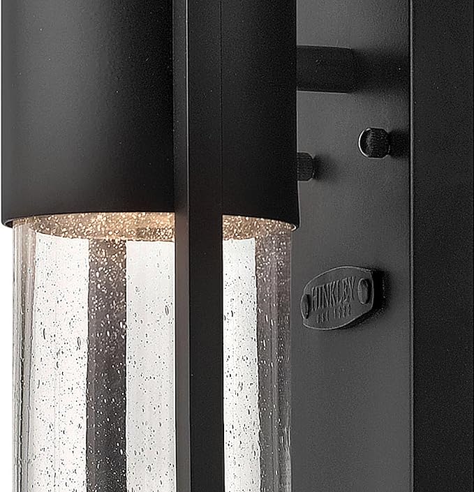 Hinkley Shelter Medium Outdoor Wall Mount Lantern, Minimalist Style, Dark Sky-Compliant, Solid Aluminum/Clear Seedy Glass, Black