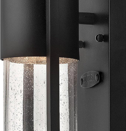 Hinkley Shelter Medium Outdoor Wall Mount Lantern, Minimalist Style, Dark Sky-Compliant, Solid Aluminum/Clear Seedy Glass, Black