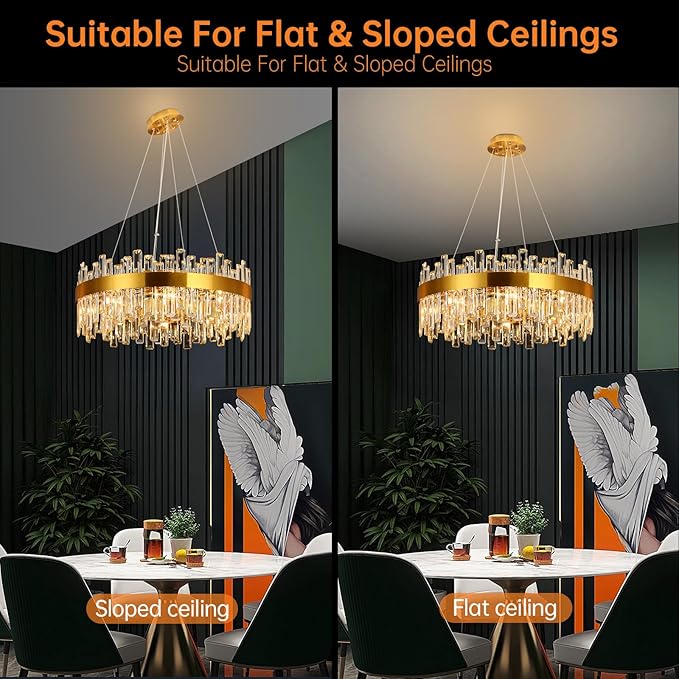 Weesalife 16 Light Gold Crystal Chandelier | Dia 24" Modern Round Crystal Chandeliers for Dining Room | Luxury Ceiling Light Fixture for Living Room | Bedroom | Entryway | Kitchen Island | Foyer